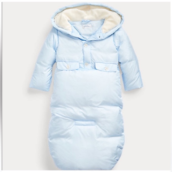 Ralph Lauren 2-Piece Down Bunting Snow Suit Stroller Holes Baby Blue 3 month NEW - Picture 1 of 7